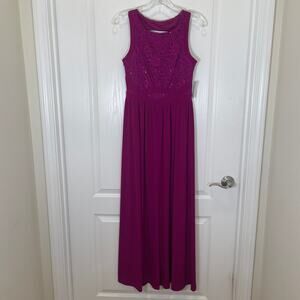 Candalite Formal Gown Dress Fuchsia Purple‎ Maxi Lace Sequins Cutout Party NWT S